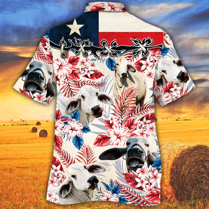 Brahman Cattle Lovers Texas Flag Hawaiian Shirt, Cow Flower aloha shirt, Hawaiian shirt Men, Women HO0067