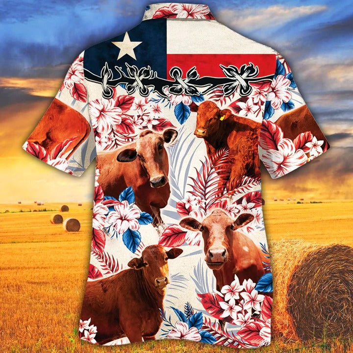 Beefmaster Cattle Lovers Texas Flag Hawaiian Shirt, Cow Hawaiian Shirt For Men And Women HO5100