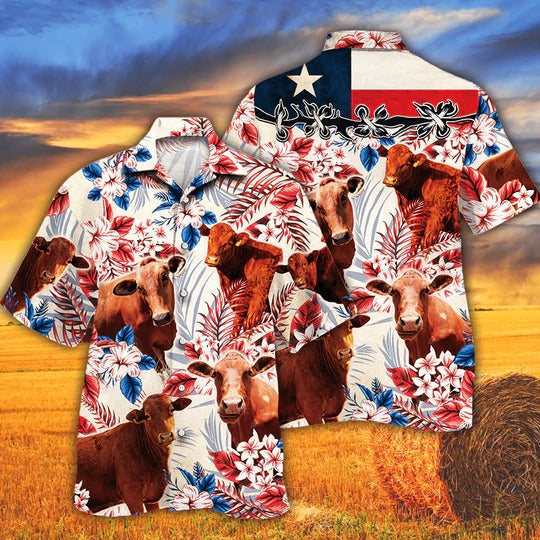 Beefmaster Cattle Lovers Texas Flag Hawaiian Shirt, Cow Hawaiian Shirt For Men And Women HO5100