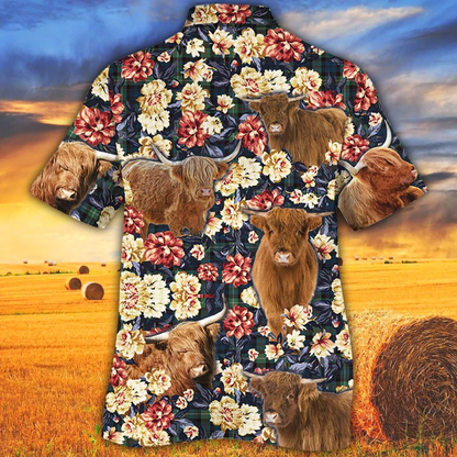 Cow Hawaiian shirts for Men women, Summer Hawaiian shirt, Animal shirt, Highland Cattle Lovers Green Plaid Pattern Hawaiian Shirt HO2537