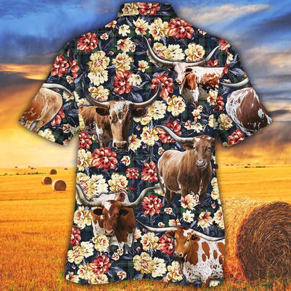 Tx Longhorn Cattle Lovers Green Plaid Pattern Hawaiian Shirt, Unisex Print Aloha Short Sleeve Casual Shirt HO5093