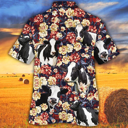 Holstein Friesian Cattle Lovers Red Plaid Pattern Hawaiian Shirt men, Cow Hawaiian Shirt, Summer Hawaiian shirt, Animal shirt HO2526