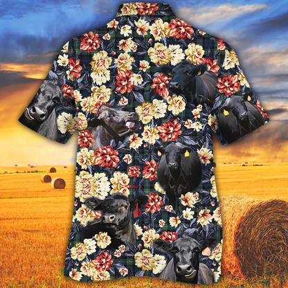 Black Angus Hawaiian shirt men, Cow Cattle Green Plaid Pattern Hawaiian Shirt, Summer Hawaiian shirt, Animal shirt HO0214