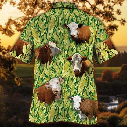 Hereford Cattle Hawaiian Shirt Men, Cow lovers Short Sleeve Hawaiian Aloha Shirt HO2517