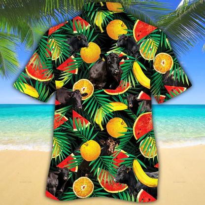 Cow Hawaiian shirt - Black Angus Cattle Lovers Tropical Fruits Hawaiian Shirt - Aloha Shirt For Cow Lovers HO2598