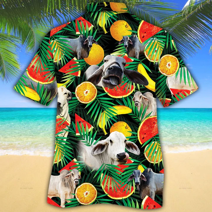 Brahman Cattle Lovers Tropical Fruits Hawaiian Shirt- Cow Aloha Shirt, Gift For Cow Lovers HO2597