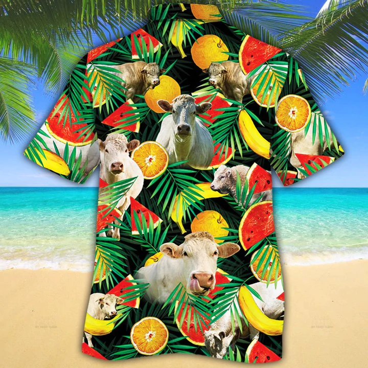 Charolais Cattle Lovers Tropical Fruits Hawaiian Shirt- Cow Aloha Shirt, Gift For Cow Lovers HO2596