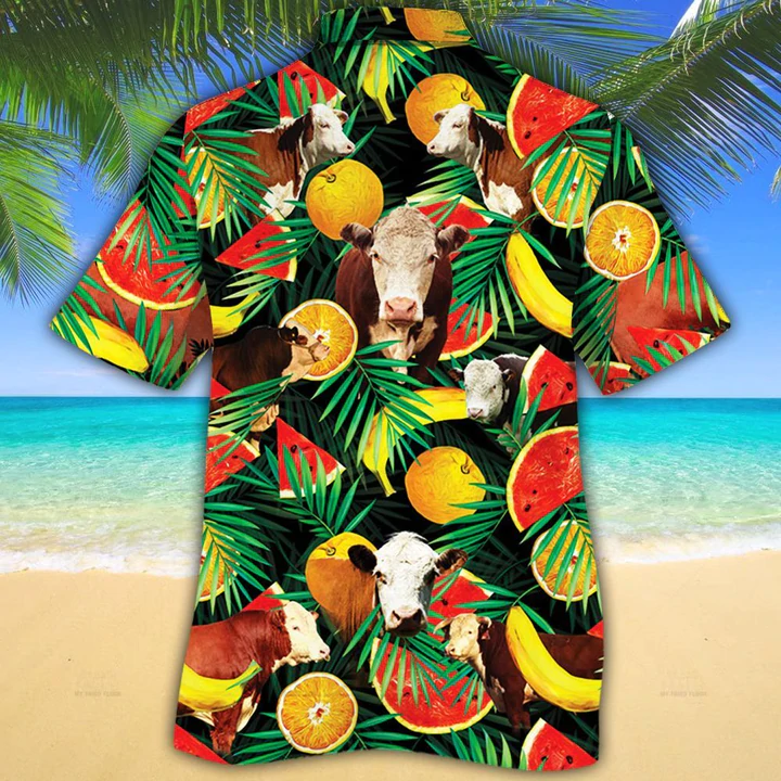 Cow hawaiian shirt for Men, Women - Hereford Cattle Lovers Tropical Fruits Hawaiian Shirt HO2604