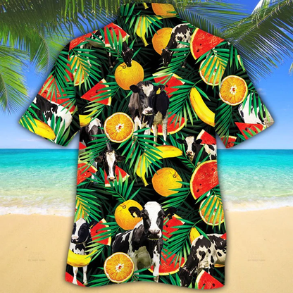 Cow Hawaiian shirt - Holstein Friesian Cattle Lovers Tropical Fruits Hawaiian Shirt - Aloha Shirt For Cow Lovers HO2602