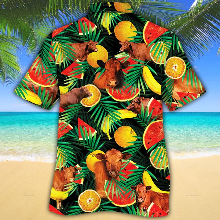 Cow Hawaiian shirt - Red Angus Cattle Lovers Tropical Fruits Hawaiian Shirt - Aloha Shirt For Cow Lovers HO2601