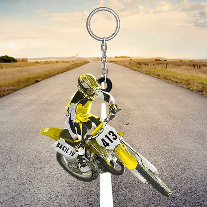 Personalized Motocross Dirt Bike Keychain, Custom Name Acrylic Flat Keychain for Biker KO0188