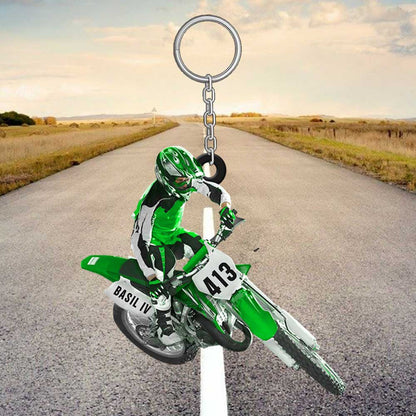 Personalized Motocross Dirt Bike Keychain, Custom Name Acrylic Flat Keychain for Biker KO0188