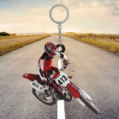 Personalized Motocross Dirt Bike Keychain, Custom Name Acrylic Flat Keychain for Biker KO0188