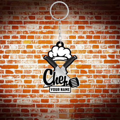 Personalized Chef Uniform Keychain, Custom Chef hat Acrylic Flat Keychain, love kitchen and food KO0223