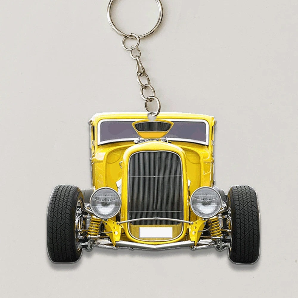 Personalized Hot Rod Keychain, Custom Name Flat Acrylic Keychain KO0222