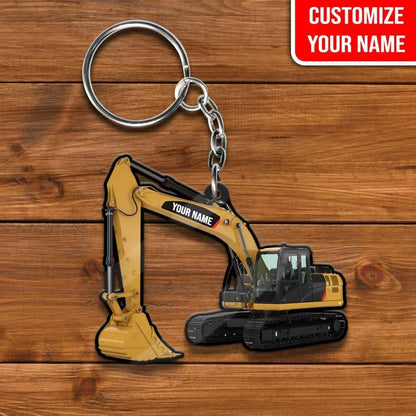 Personalized Excavator Keychain, Custom Name Flat Acrylic Keychain for Crane Worker KO0220