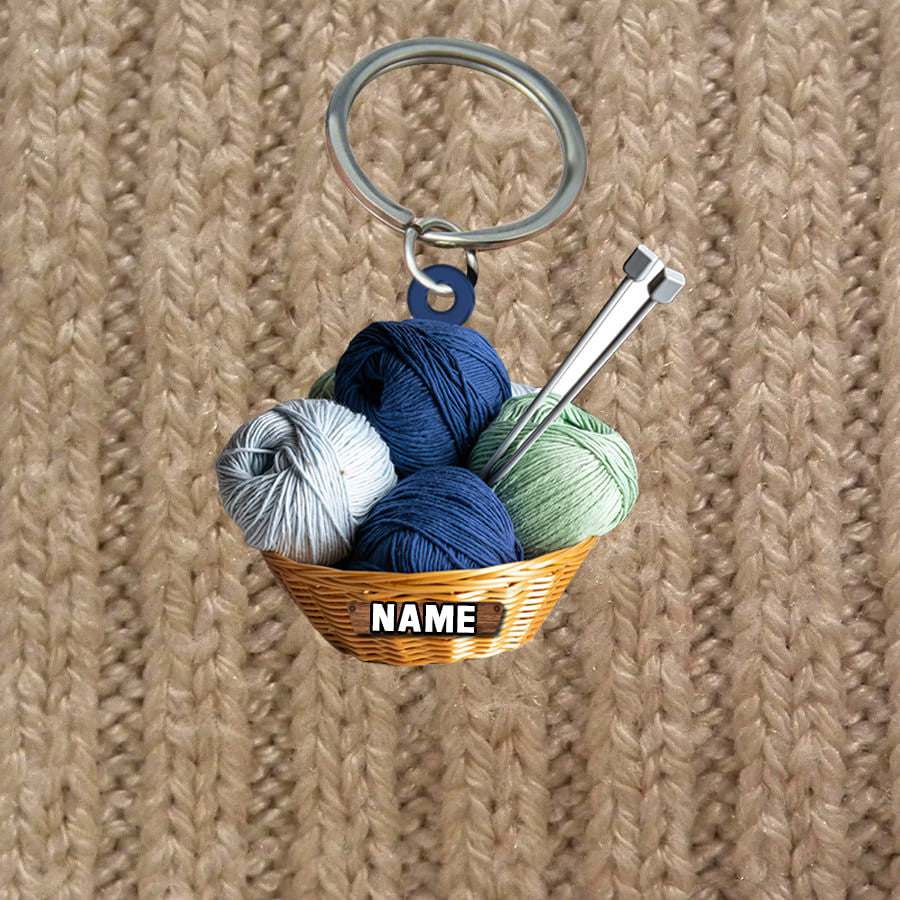 Personalized Knitting Keychain, Custom Name Flat Acrylic Keychain for Knitter KO0216