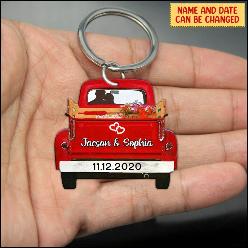 Personalized Couple Red Truck Acrylic Keychain for Boyfriend and Girlfriend KO0146