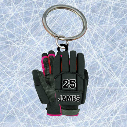 Personalized Ice Hockey Gloves Keychain, Custom Name Flat Acrylic Keychain for Hockey Players KO0215