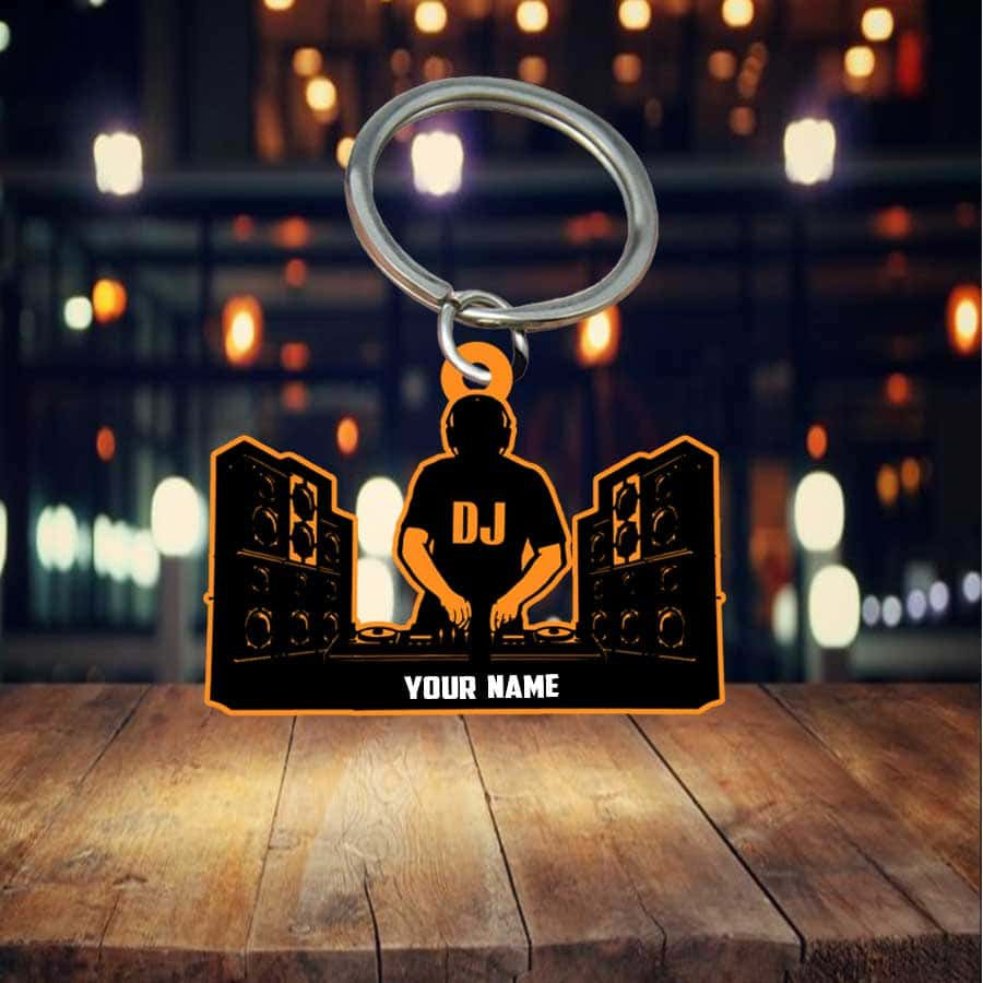 Personalized DJ Deejay Keychain, Custom Name acrylic Flat Keychain for DJ KO0171