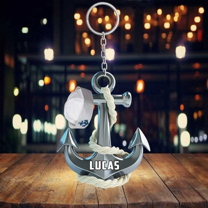 Personalized Sailboat keychain, Custom Name Flat Acrylic Keychain for Sailor KO0213