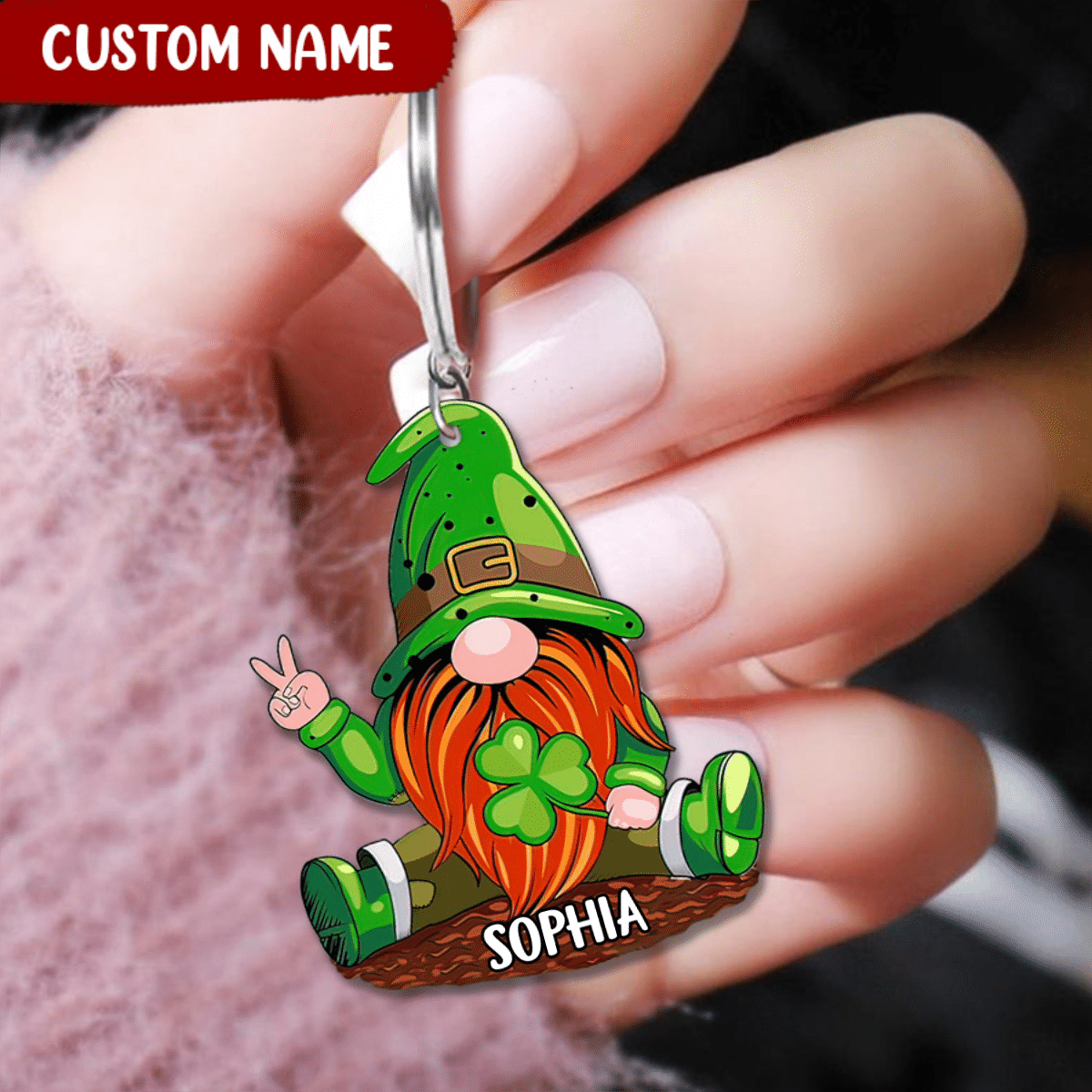 Gnome Patrick Day Keychain Custom Name Acrylic Flat Keychain Irish KO0449