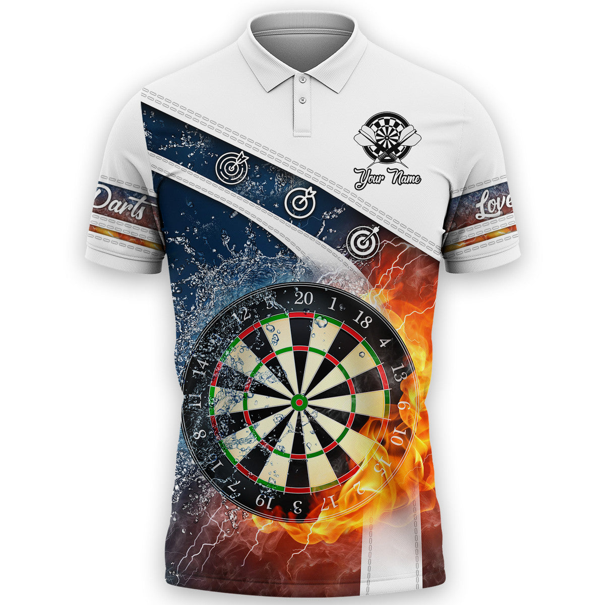 Dart Water and File Polo Shirt, Personalized Name Darts Player All Over Printed Unisex Shirt DMO0142