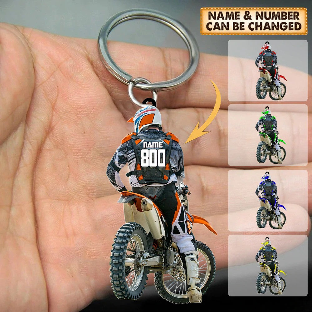 Personalized Motocross Racer Keychain, Customized Flat Acrylic Keychain for Motocross Lovers KO0211