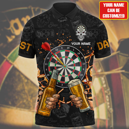 Personalized Name Yellow Darts Player All Over Printed Polo Shirt, Dart and Beer Shirt For Men DMO0162