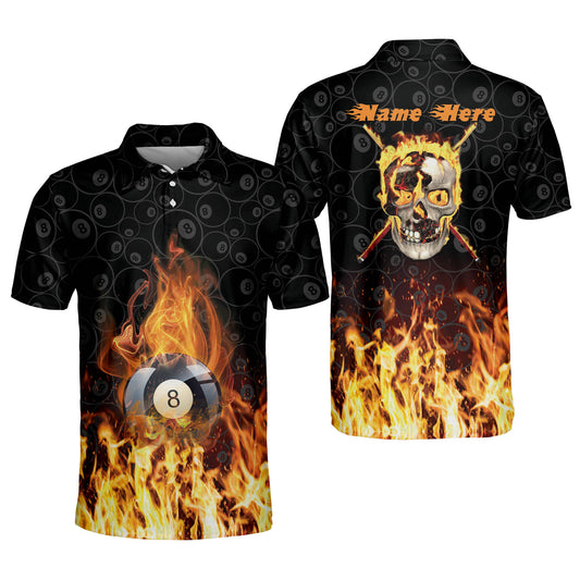 3D Skull 8 Ball Pool Billiard Polo Shirt BI0013