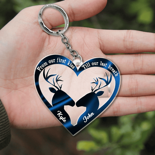 From Our First Kiss Till Our Last Breath Deer Couple Personalized Acrylic Keychain KO0144