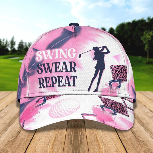 Personalized Swing Swear Repeat Golf Cap for Women, 3D Classic Cap All Over Print for Golf Women Player CO0009