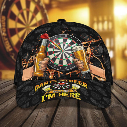 Personalized Dart & Beer I'm Here 3D Baseball Cap, Dart Hat for Man Dart Lovers, 3D All Over Printed Dart Hat for Husband CO0018