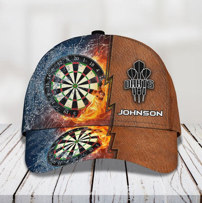 Personalized Dart 3D All Over Printed Baseball Cap, Water and Fire Art Dart Hat for Dart Lovers CO0017