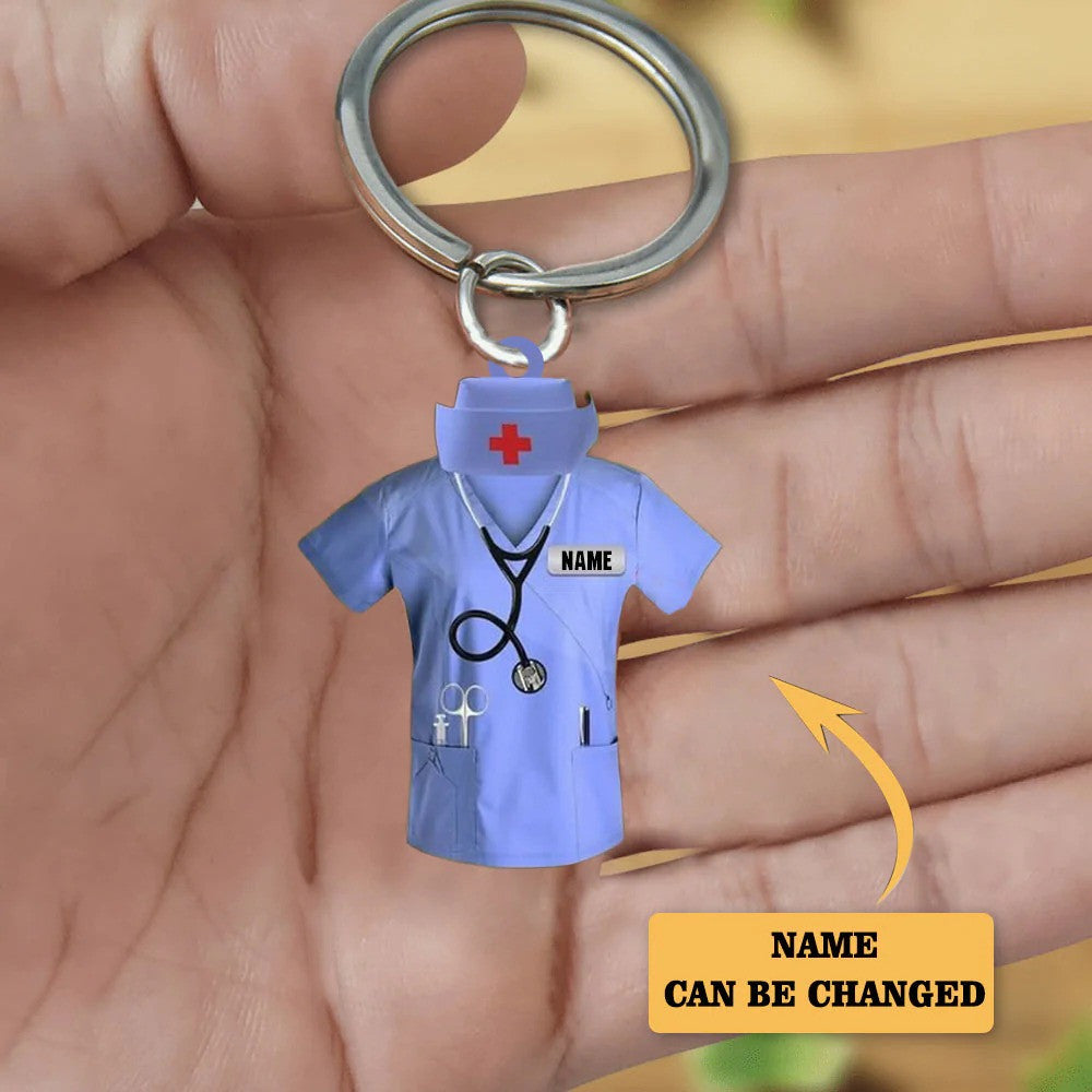 Personalized Nurse And Hat Scrubs - Gift For Nurse Acrylic Keychain KO0354