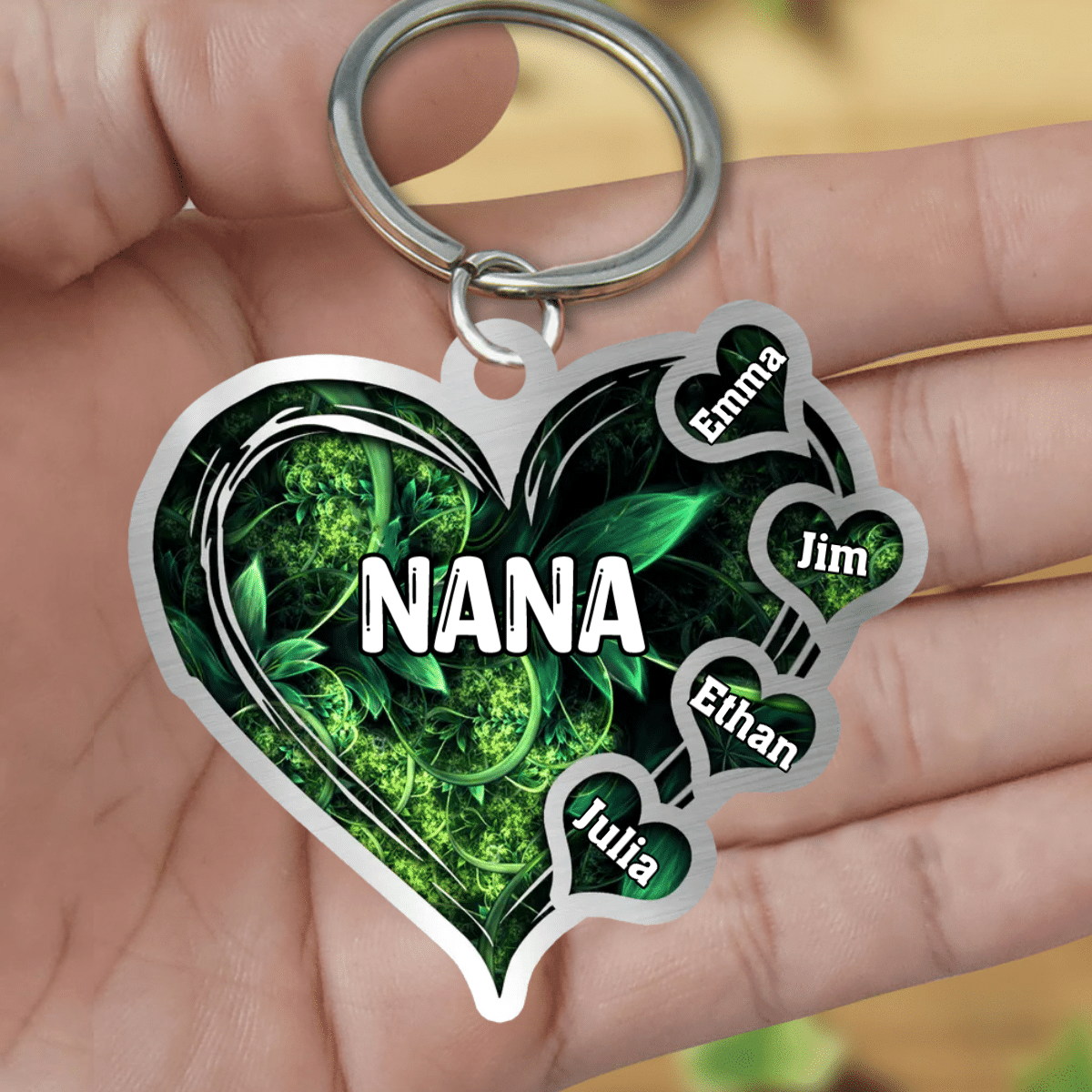 Grandma- Mom Heart Kids, Multi Colors Personalized Keychain KO0159