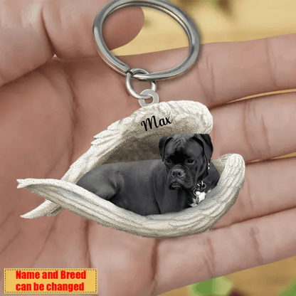 Personalized Boxer Sleeping Angle Keychain, Memorial Keychain for Dog KO0163