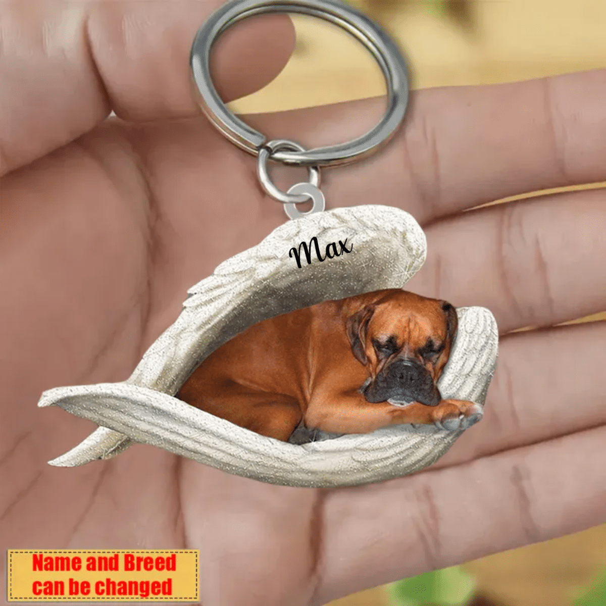 Personalized Boxer Sleeping Angle Keychain, Memorial Keychain for Dog KO0163