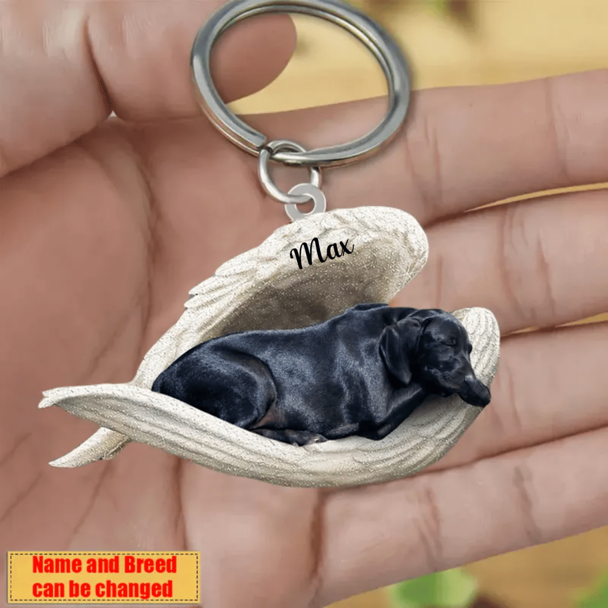 Personalized Labrador Retriever Sleeping Angle Keychain, Custom Name Dog Acrylic Flat Keychain KO0351