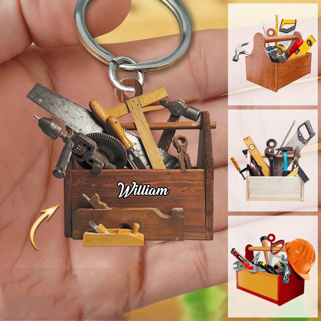 New Release Personalized Carpenter Tool Box With Name Acrylic Keychain for Carpenter, Gift for Dad KO0334