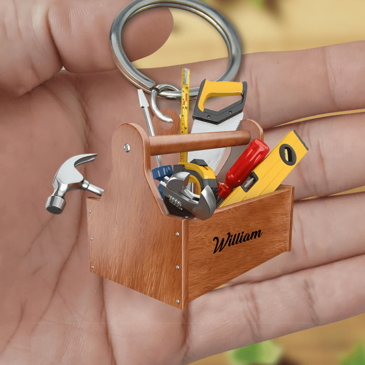 New Release Personalized Carpenter Tool Box With Name Acrylic Keychain for Carpenter, Gift for Dad KO0334