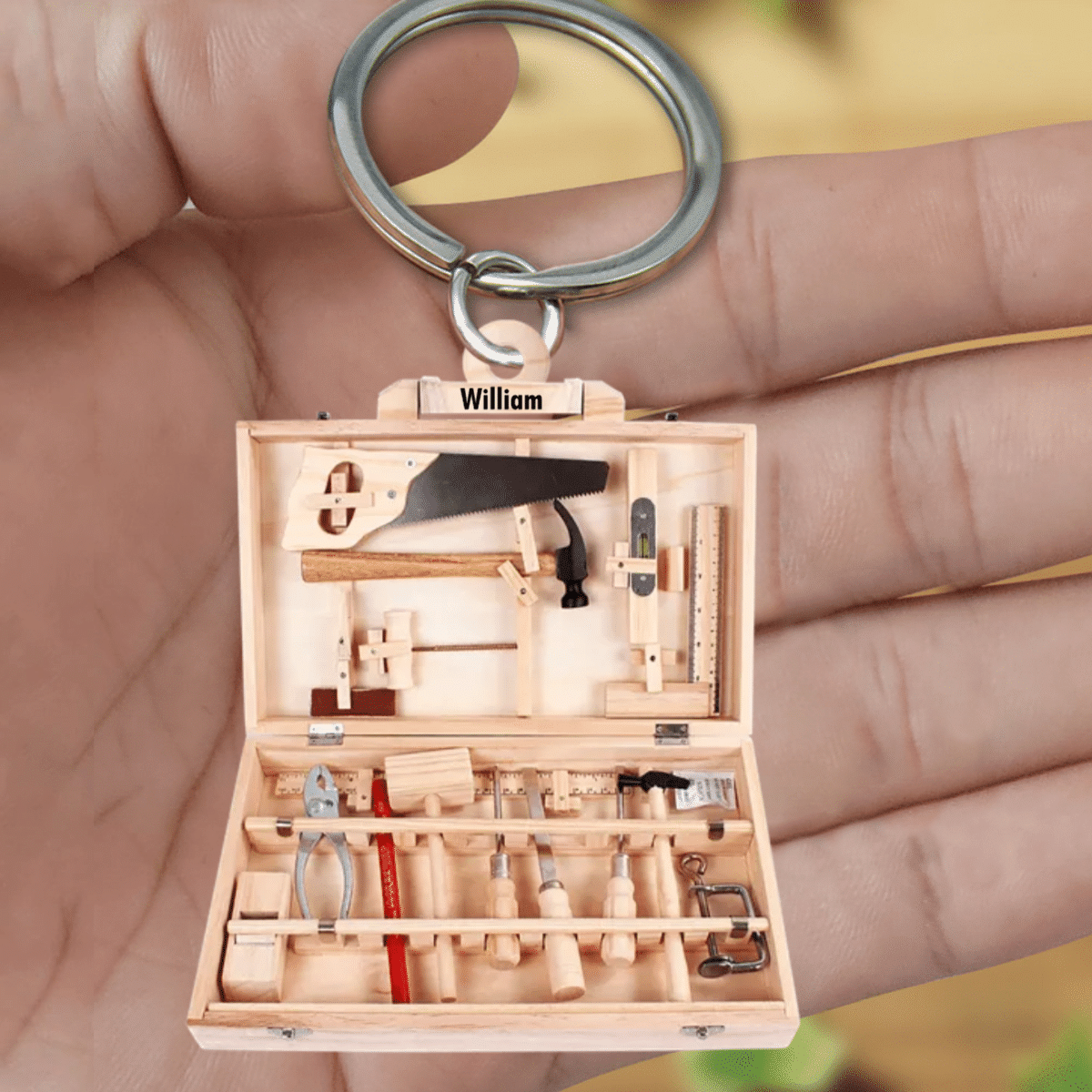 New Release Personalized Carpenter Tool Box With Name Acrylic Keychain for Carpenter, Gift for Dad KO0334