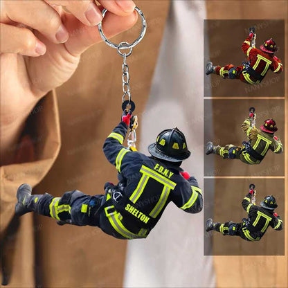 Personalized Firefighter Christmas -Two Sided Keychain Gift for Dad Firefighter Acrylic Flat Keychain KO0332