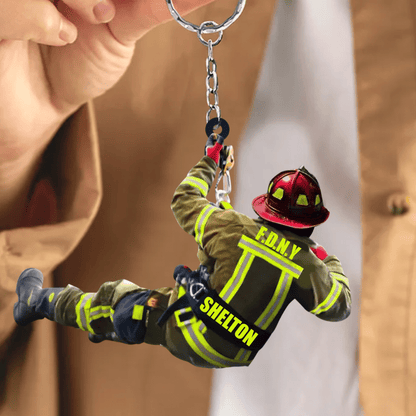 Personalized Firefighter Christmas -Two Sided Keychain Gift for Dad Firefighter Acrylic Flat Keychain KO0332