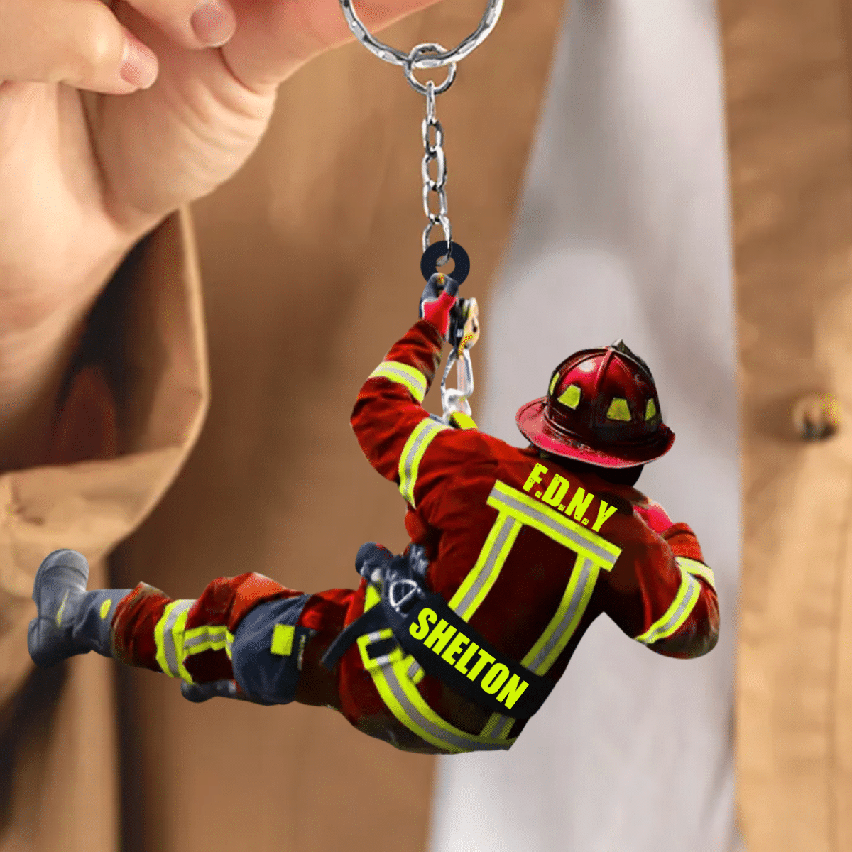 Personalized Firefighter Christmas -Two Sided Keychain Gift for Dad Firefighter Acrylic Flat Keychain KO0332