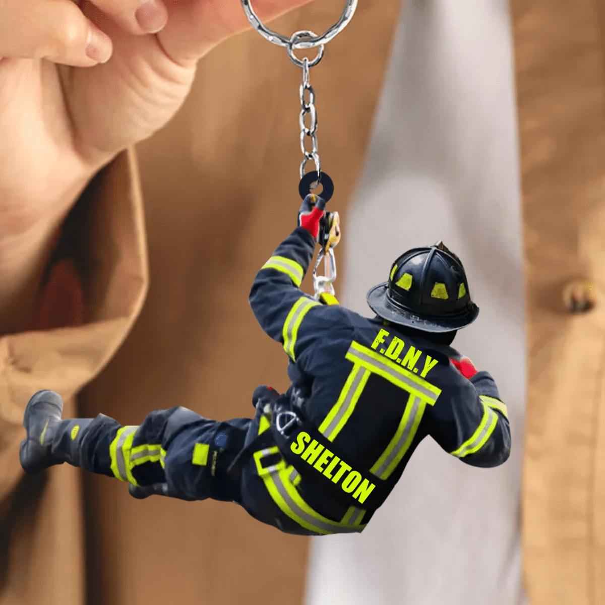 Personalized Firefighter Christmas -Two Sided Keychain Gift for Dad Firefighter Acrylic Flat Keychain KO0332