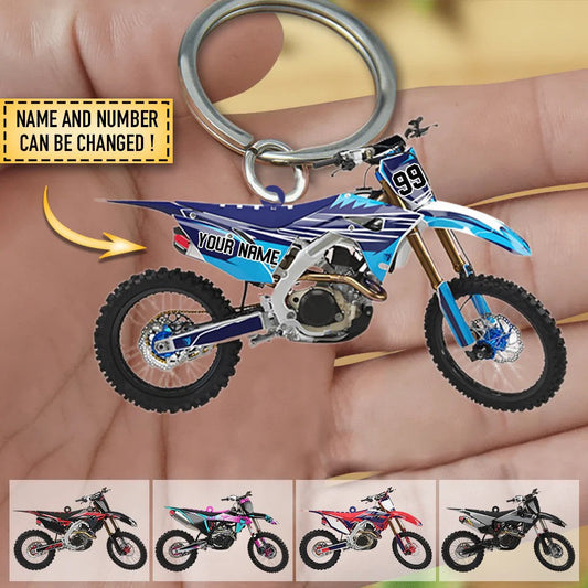 Personalized Keychain Custom Name And Number Motocross Vehicle Shaped Keychain KO0176