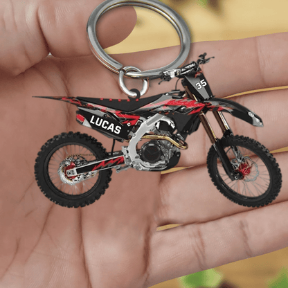 Personalized Keychain Custom Name And Number Motocross Vehicle Shaped Keychain KO0176