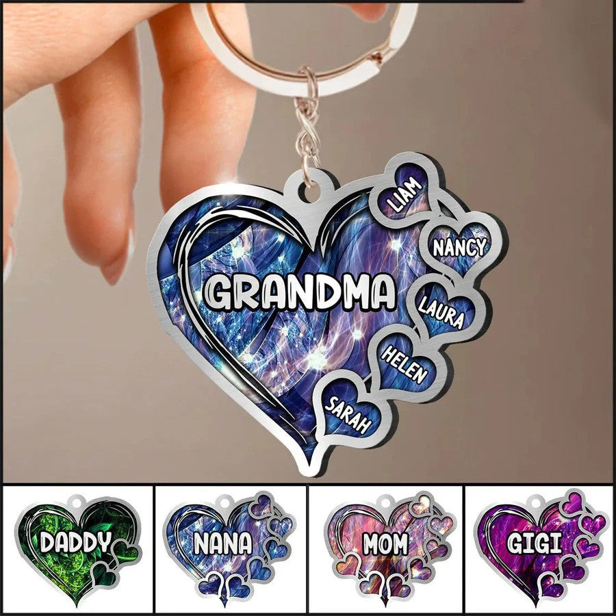 Grandma- Mom Heart Kids, Multi Colors Personalized Keychain KO0159