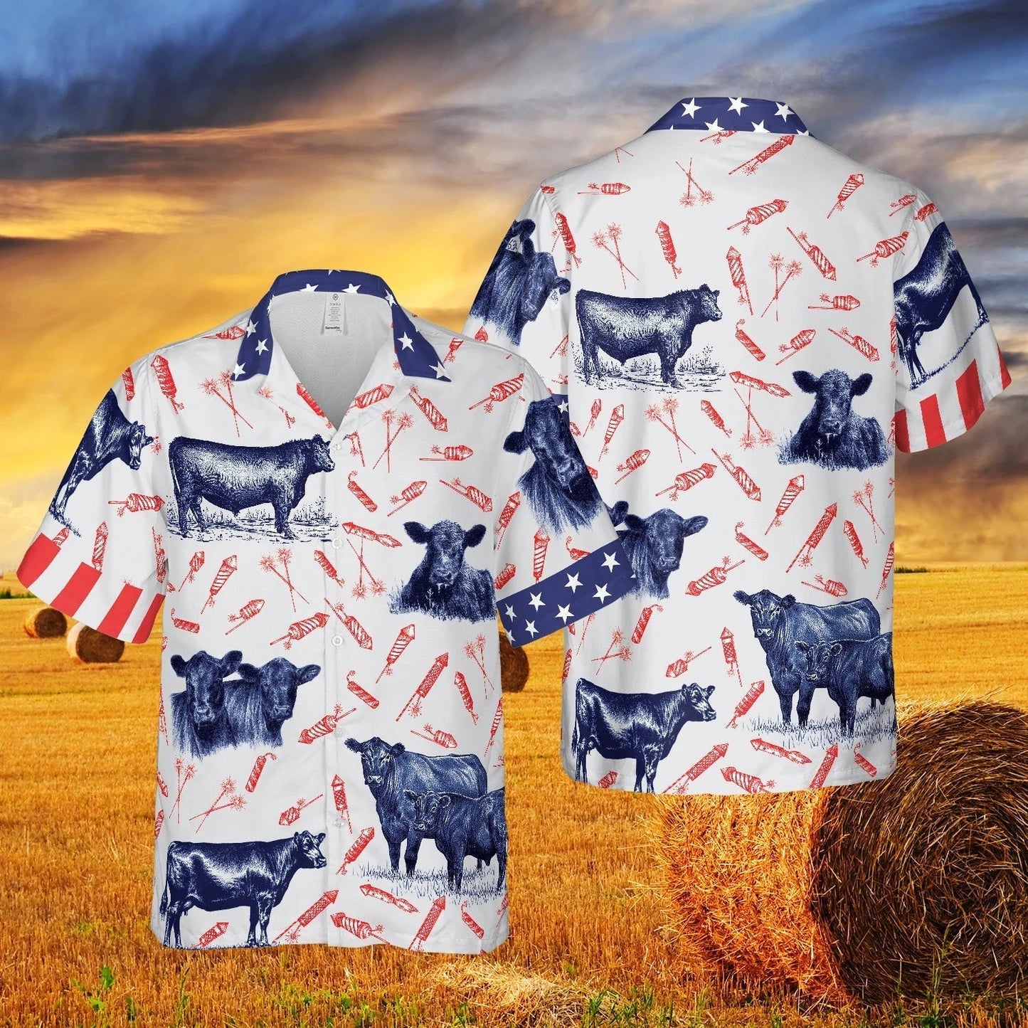 Independence Day Fire Cracker Black Angus Pattern All Printed 3D Hawaiian Shirt HO3972